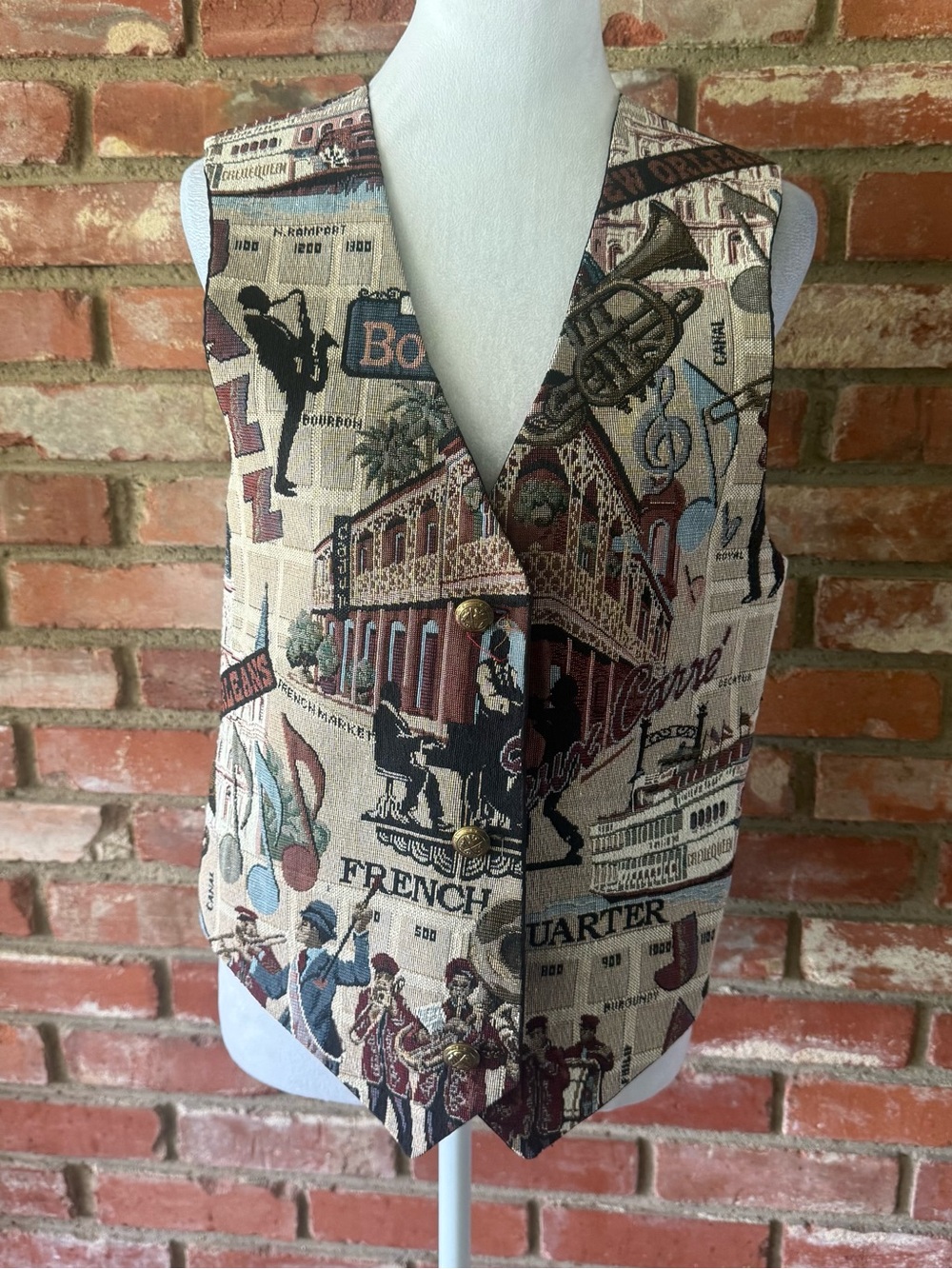 Vintage Beige Multicolor Jazz Print Vest